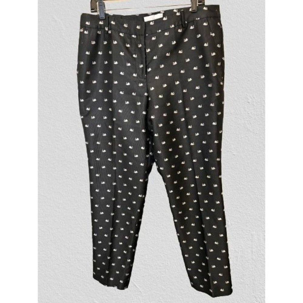 Talbots Swan All Over Print Pants Lined Casual Ribbed Trousers Size 12